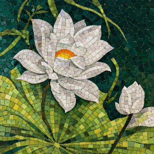 Tranh Mosaic hoa sen trắng