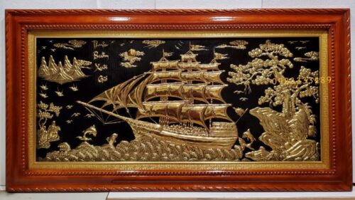 Tranh đồng thuận buồm xuôi gió mạ vàng 24k khung gỗ cao cấp