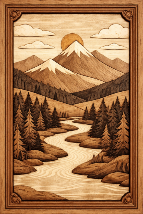 Tranh Gỗ Dòng Suối Giữa Đại Ngàn