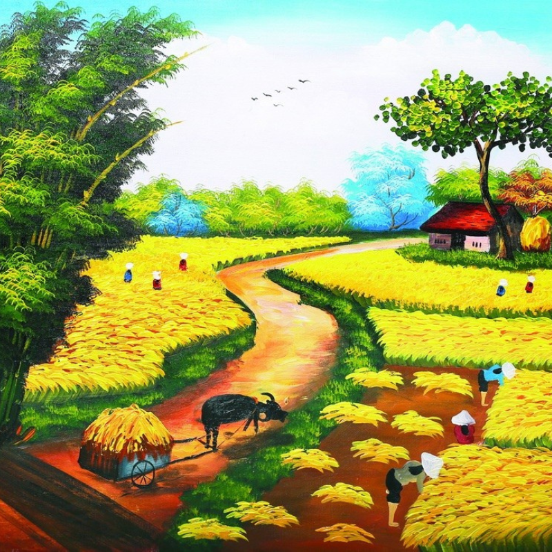 Tranh 3D phong cảnh đồng quê 3 tranh 3d phong canh lang que duong dat uon quanh lang