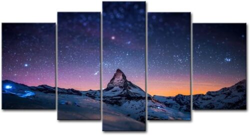 Tranh bộ 5 bầu trời đêm núi tuyết Thụy Sĩ