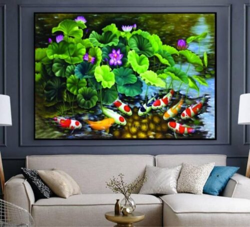 Tranh cá chép hoa sen trong đầm