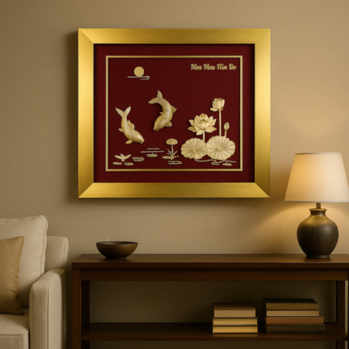 Tranh cá chép hoa sen dát vàng 24K