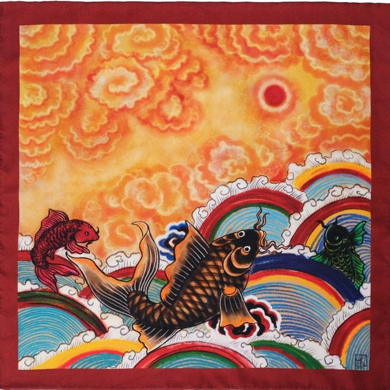 tranh cá chép vượt vũ môn nghệ thuật trang trí nội thất