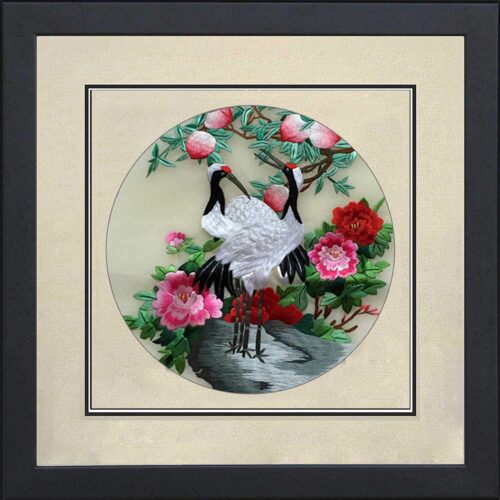 Tranh chim hạc bên đào phú quý