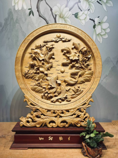 Tranh Cửu Ngư Quần Hội Gỗ Pơmu