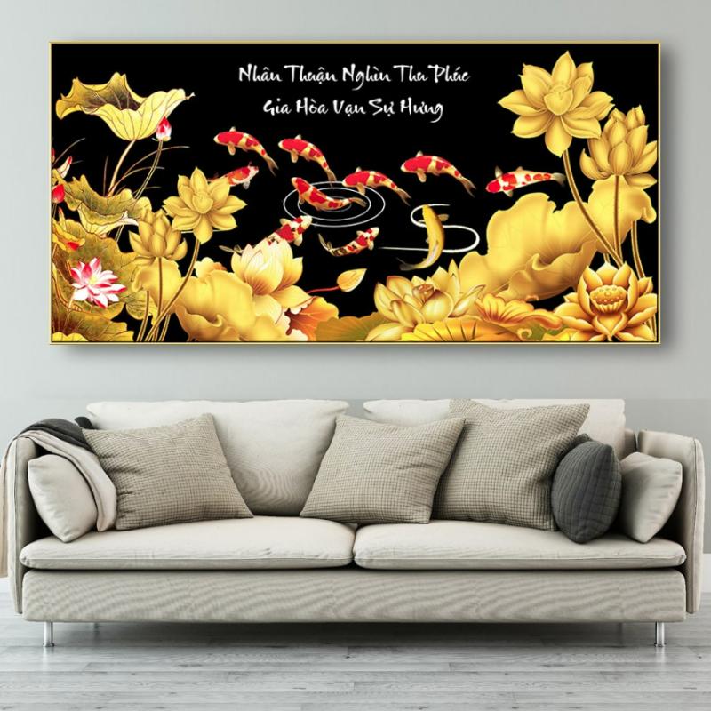 Tranh Cửu Ngư Quần Hội hoa sen mang lại sự bình an, tự tại cho tâm hồn