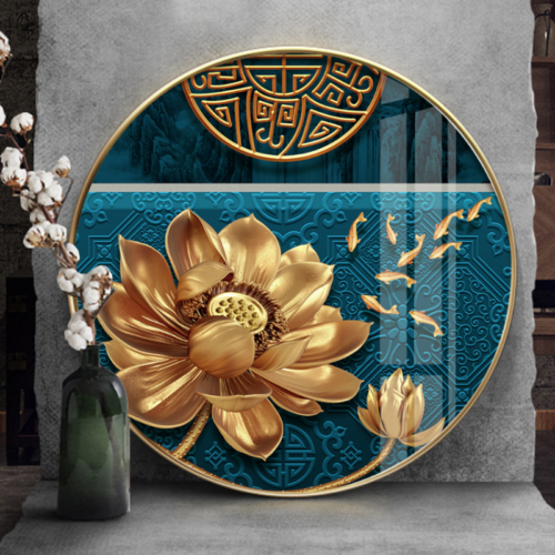 Tranh Cửu Ngư Quần Hội Tráng Gương Hoa Sen Trang Trí