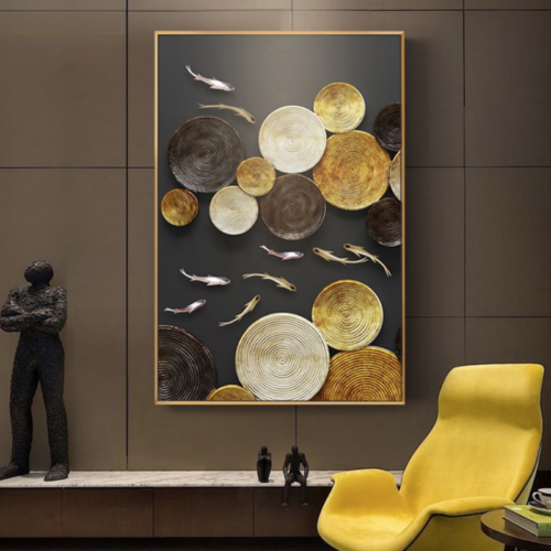 Tranh Cửu Ngư Quần Hội Tráng Gương Cao Cấp