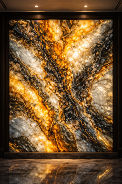 Tranh đá xuyên sáng vân hổ phách TP-03