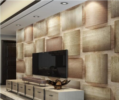 Tranh dán tường vân gỗ 3D hình khối