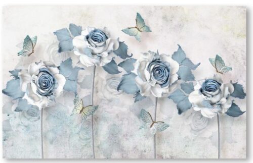 Tranh dán tường hoa hồng xanh 3D