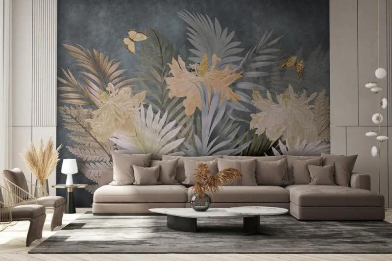 Họa tiết hoa lá nhẹ nhàng mang lại vẻ đẹp thanh lịch và tinh tế cho phòng khách hiện đại.