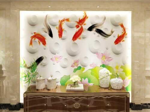 Tranh dán tường cá chép hoa sen AN090