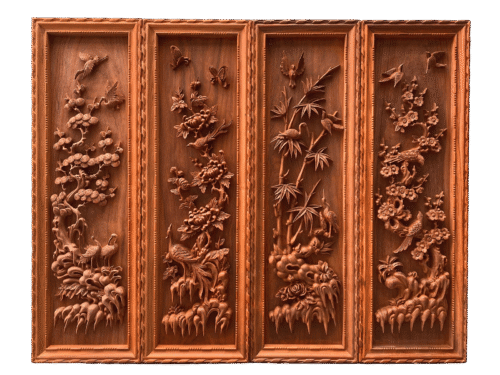 Tranh gỗ tứ quý tùng cúc trúc mai khung thừng