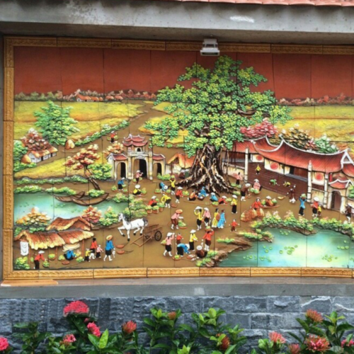 Tranh gốm ốp tường cảnh đồng quê