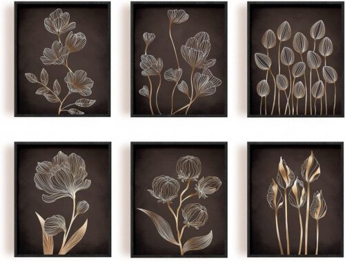 Bộ tranh canvas 6 tấm hoa lá tối giản