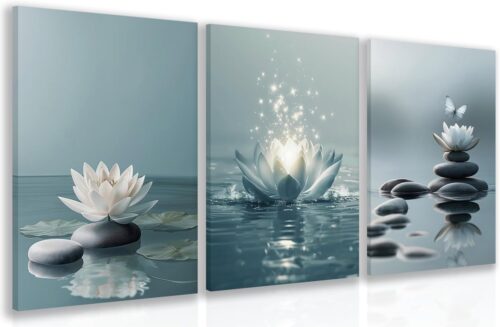 Bộ 3 tranh hoa sen trắng