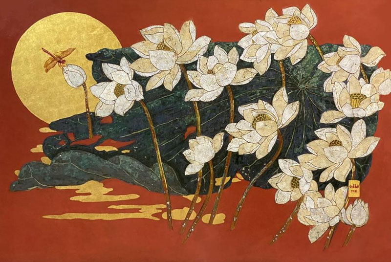 Tranh hoa Sen Sơn Mài