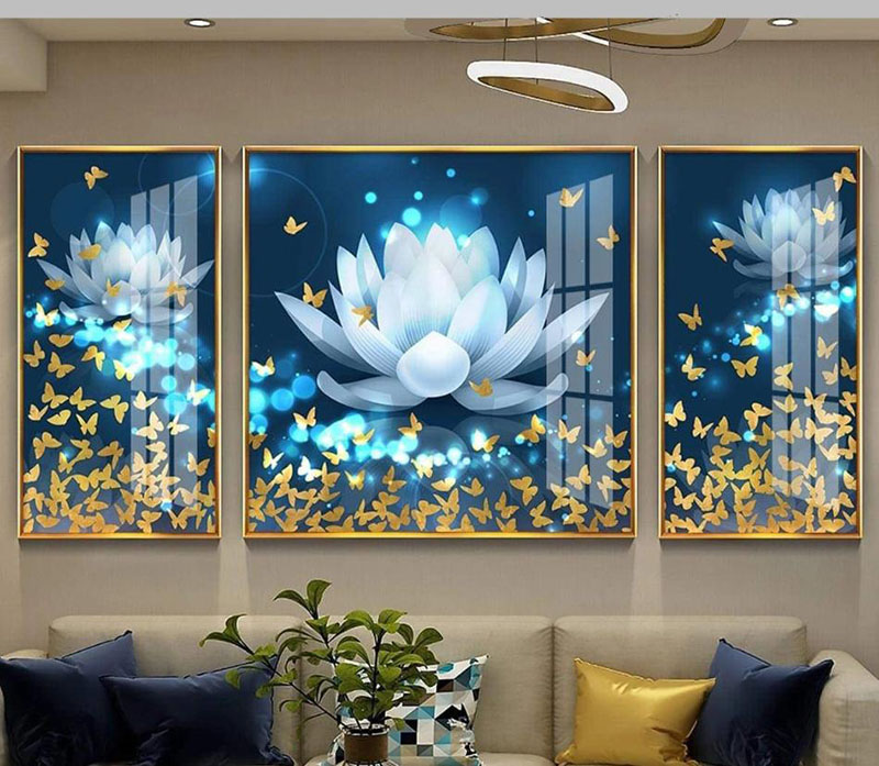 Tranh tráng gương hoa sen hiện đại in UV
