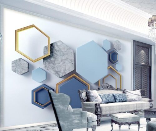 Tranh dán tường họa tiết lục giác 3D hiện đại