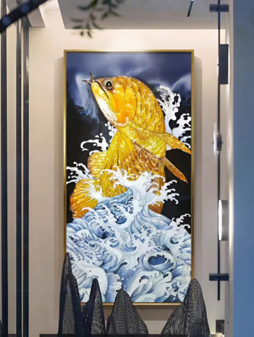 Tranh Khảm Trai Cá Chép Vượt Sóng Tinh Xảo