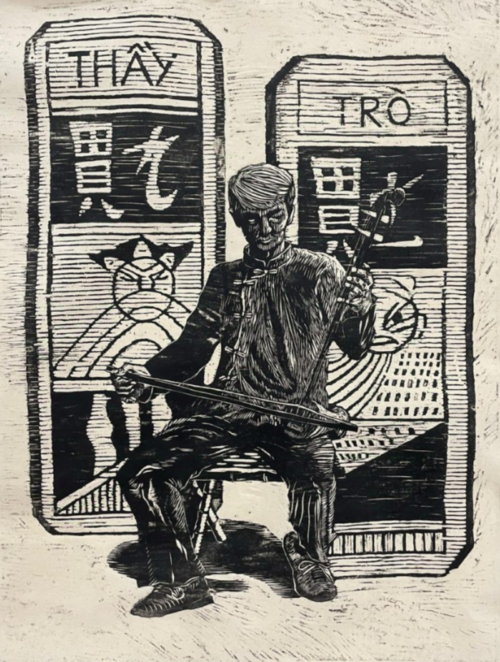 Tranh Khắc Gỗ Thầy Trò