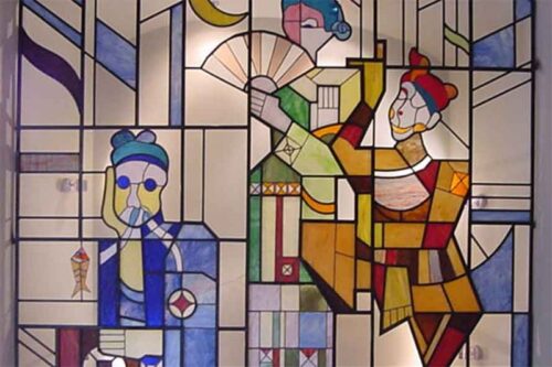 Tranh kính trừu tượng họa tiết tuồng chèo phong cách Indochine