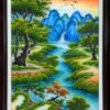 Tranh kính phòng thờ phong cảnh sơn thủy kèm câu đối đỏ trang nghiêm