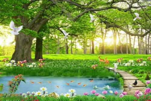 Tranh kính 3D phong cảnh thiên nhiên rừng cây xanh mát