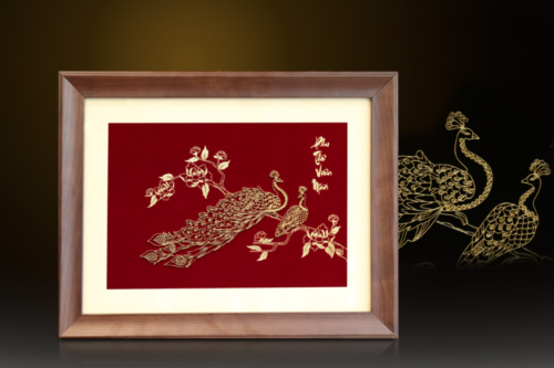 Tranh Mạ Vàng Đôi Chim Công Và Hoa Mẫu Đơn