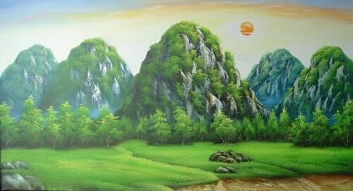 Tranh núi Ngũ Hành Sơn Đà Nẵng dưới ánh bình minh
