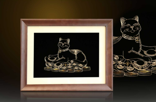 Tranh Mạ Vàng Mèo Tài Lộc