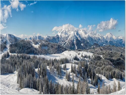 Tranh núi tuyết hùng vĩ dãy Alps mùa đông