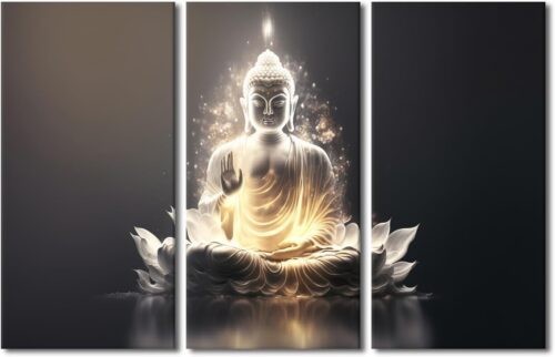 Tranh bộ 3 Phật tọa thiền hoa sen