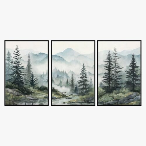 Tranh bộ 3 thiên nhiên rừng núi Bắc Âu