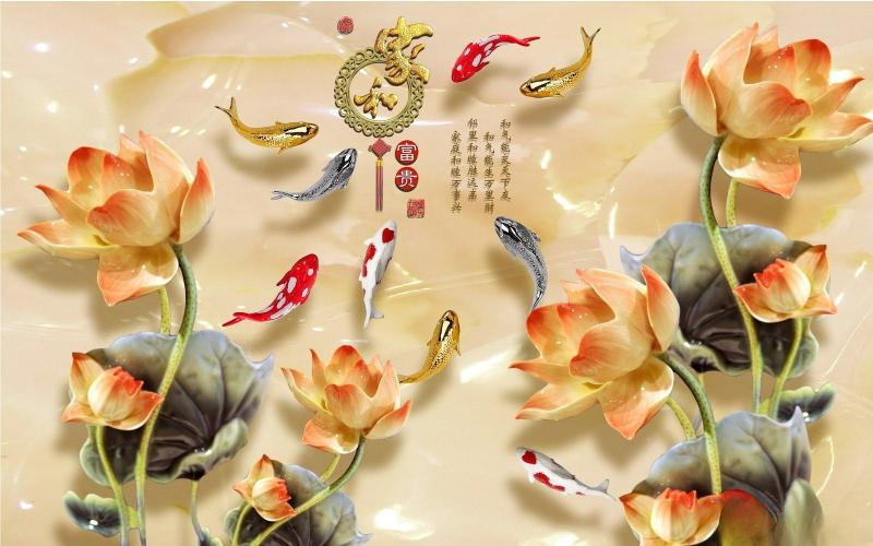 Tranh phù điêu cá chép hoa sen