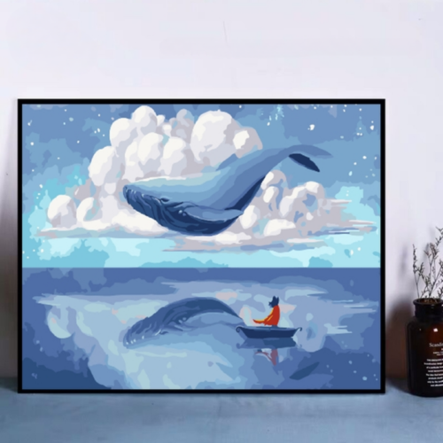 Tranh số hóa trừu tượng cá voi bay