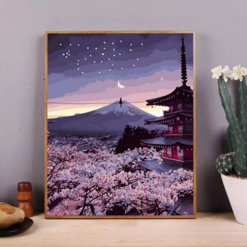 Tranh số hóa cảnh đêm núi Phú Sĩ