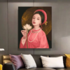 tranh so hoa co gai ao dai hoa sen