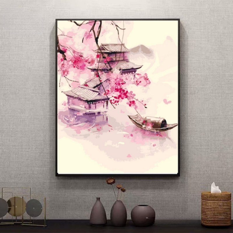 Tranh số hóa phong cảnh Trung Quốc hoa đào bến sông 1 Tranh số hóa phong cảnh Trung Quốc hoa đào bến sông