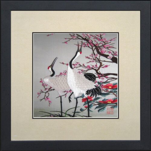 Tranh phong thủy song hạc hoa đào