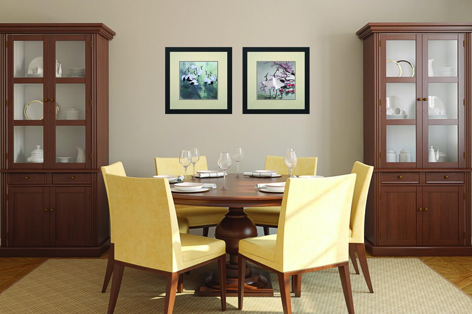 Tranh phong thủy song hạc hoa đào 3 Tranh phong thủy song hạc hoa đào - Ảnh 3