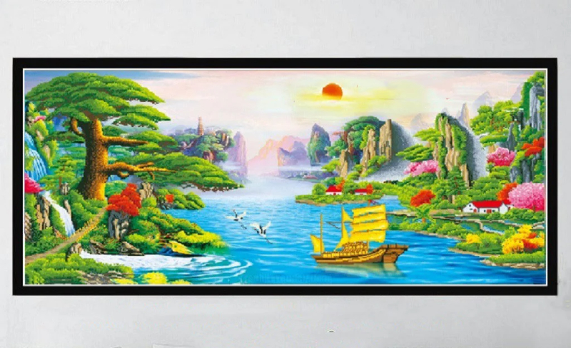 Tranh đính đá phong thủy Sơn Thủy Hữu Tình