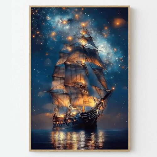 Tranh canvas thuyền buồm xuôi gió hiện đại