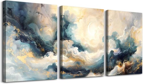 Tranh bộ 3 mây trời tối giản trừu tượng