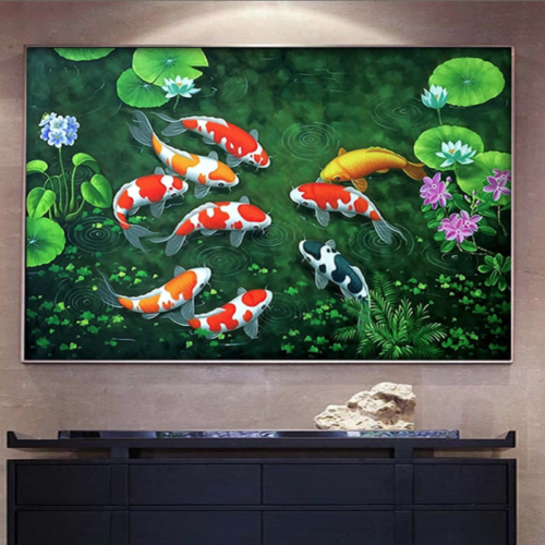 Tranh Cửu Ngư Quần Hội Trong Đầm Sen