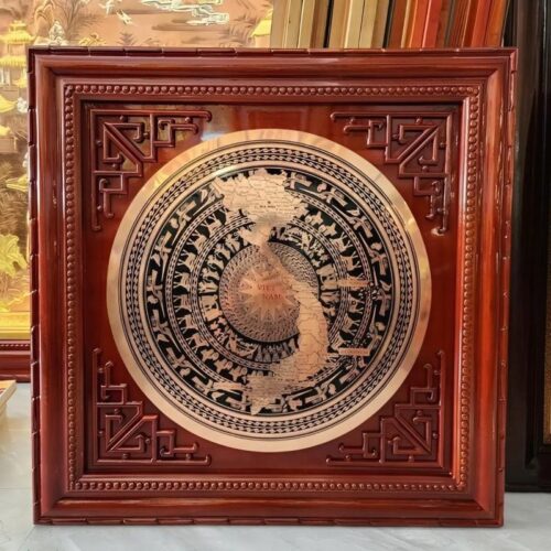 Tranh Trống Đồng Mặt CNC Khung Gỗ Sồi Nga 88x88