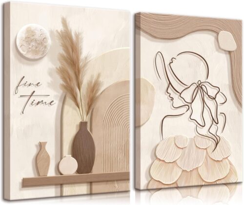 Tranh bộ 2 trừu tượng cô gái và cỏ lau