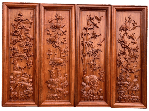 Tranh tứ quý gỗ hương đỏ